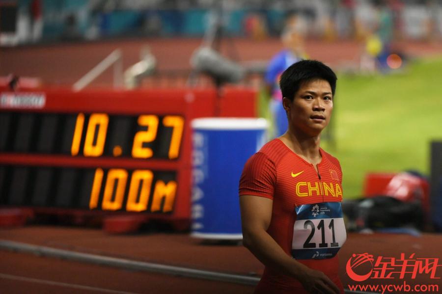 亚运会男子100米预赛苏炳添10秒27轻松晋级  金羊网特派记者 周巍 摄